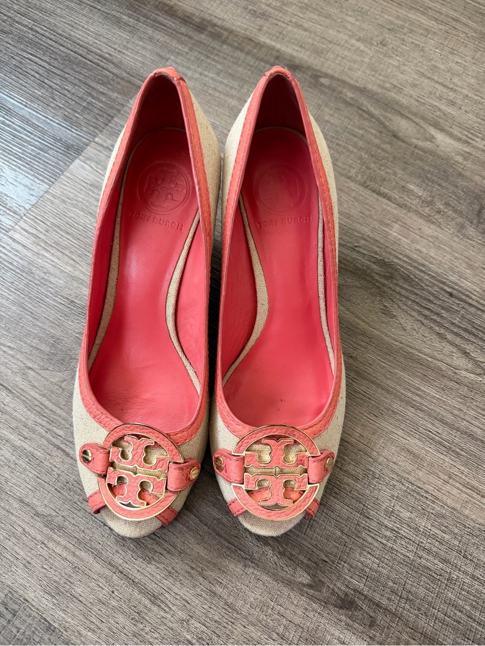 Tory Burch Coral Trim Natural Canvas